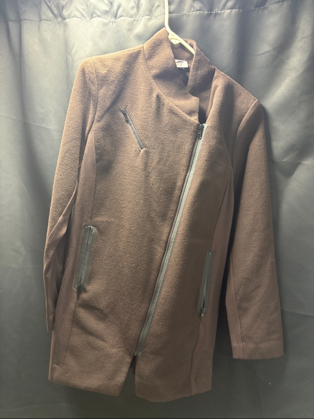 CAbi Brown Asymmetric Zip Trench Coat